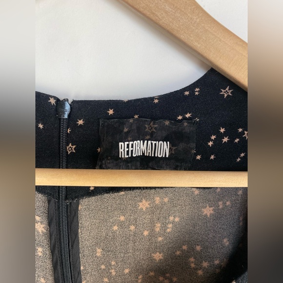 Reformation Dress Valentine Black Star PrintSweetheart Neck Mini Dress Size 2P - Picture 4 of 14